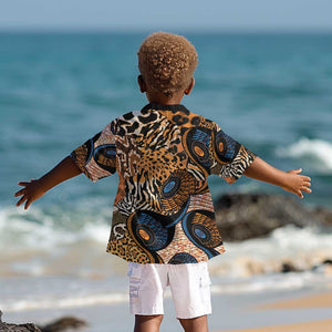 African Ankara Motifs Mixed Animal Skins Kid Hawaiian Shirt