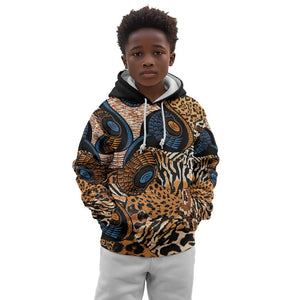 African Ankara Motifs Mixed Animal Skins Kid Hoodie