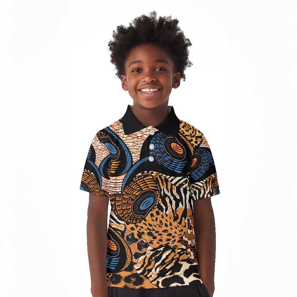 African Ankara Motifs Mixed Animal Skins Kid Polo Shirt