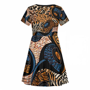 African Ankara Motifs Mixed Animal Skins Kid Short Sleeve Dress