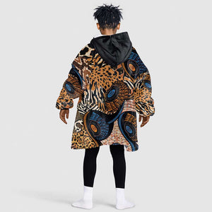 African Ankara Motifs Mixed Animal Skins Kid Wearable Blanket Hoodie