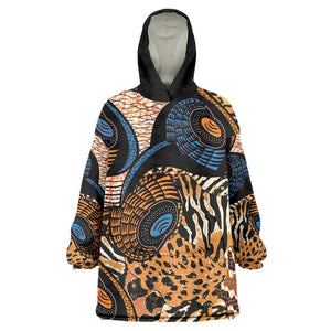 African Ankara Motifs Mixed Animal Skins Kid Wearable Blanket Hoodie