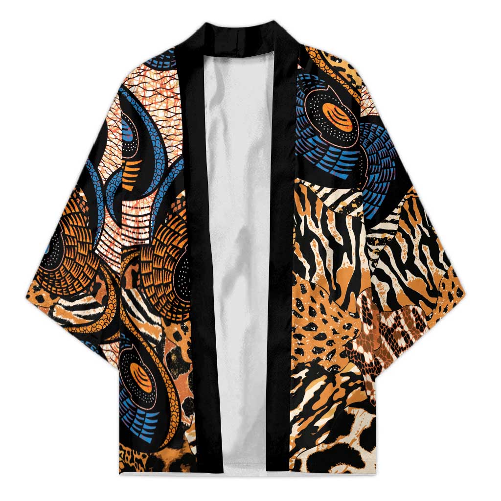 African Ankara Motifs Mixed Animal Skins Kimono