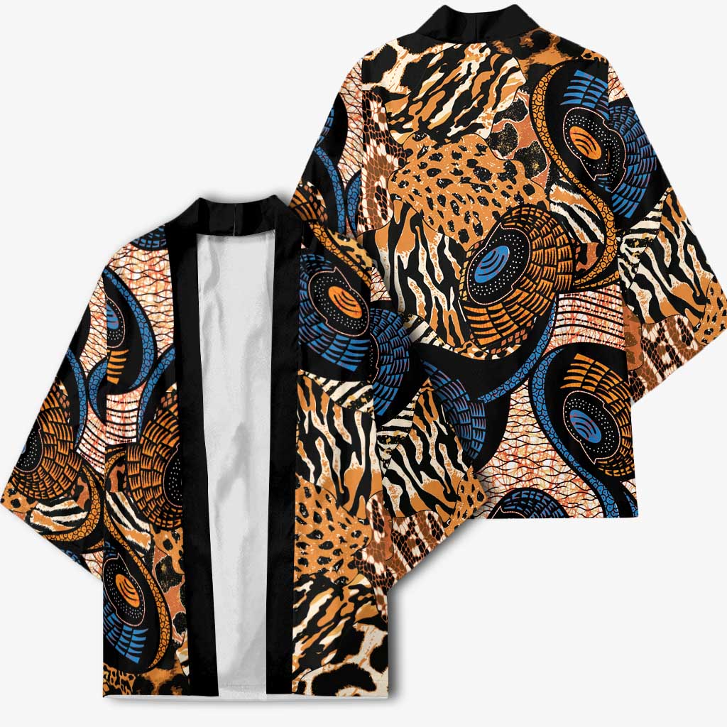African Ankara Motifs Mixed Animal Skins Kimono