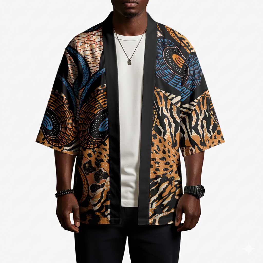 African Ankara Motifs Mixed Animal Skins Kimono