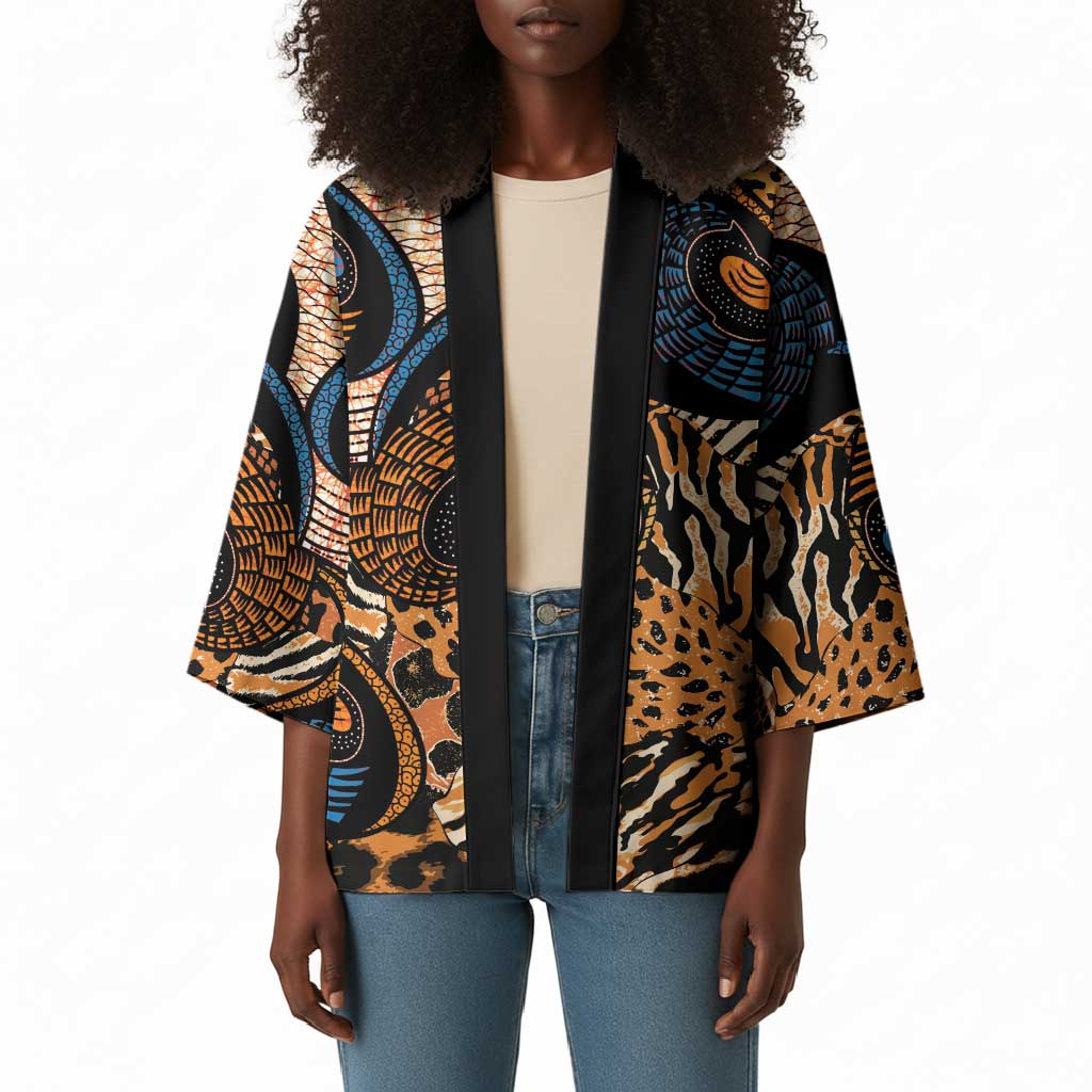 African Ankara Motifs Mixed Animal Skins Kimono