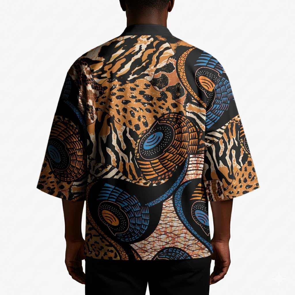 African Ankara Motifs Mixed Animal Skins Kimono