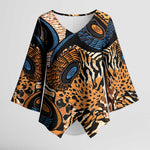 African Ankara Motifs Mixed Animal Skins Kimono Sleeve Blouse