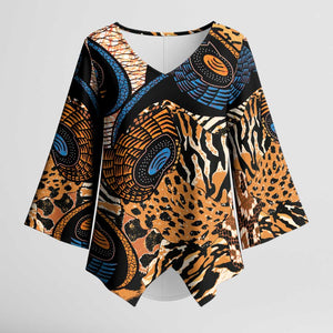 African Ankara Motifs Mixed Animal Skins Kimono Sleeve Blouse