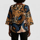 African Ankara Motifs Mixed Animal Skins Kimono Sleeve Blouse