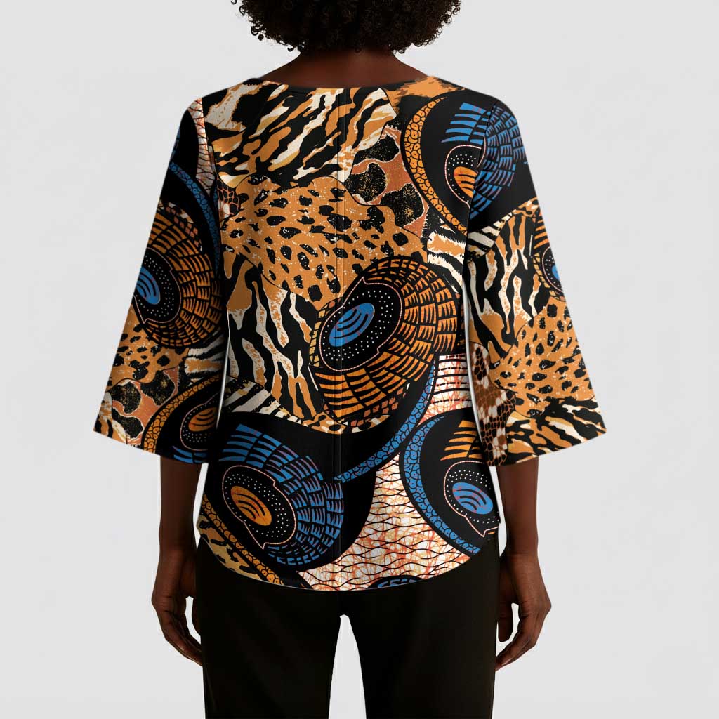 African Ankara Motifs Mixed Animal Skins Kimono Sleeve Blouse