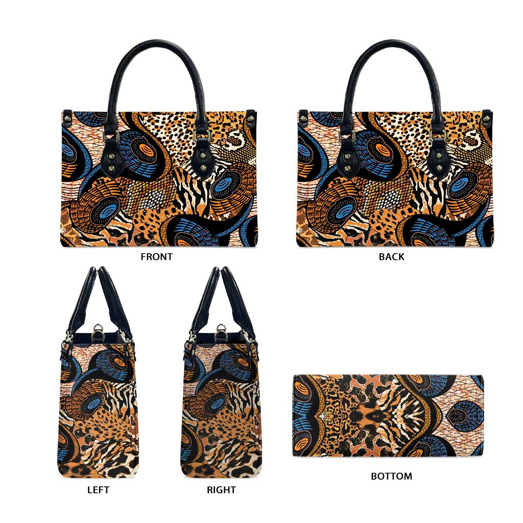 African Ankara Motifs Mixed Animal Skins Leather Bag