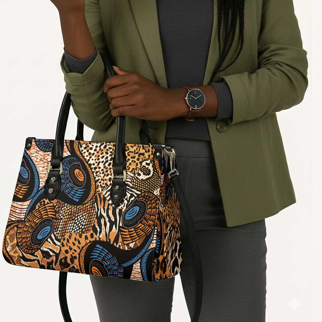 African Ankara Motifs Mixed Animal Skins Leather Bag