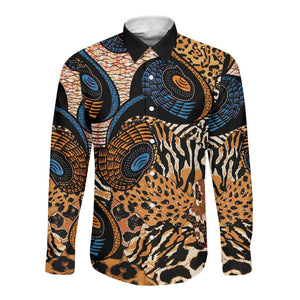 African Ankara Motifs Mixed Animal Skins Long Sleeve Button Shirt