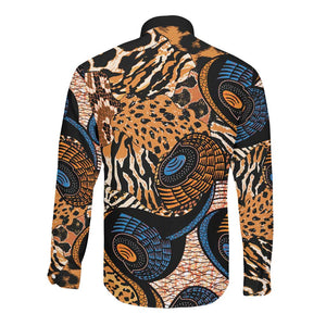 African Ankara Motifs Mixed Animal Skins Long Sleeve Button Shirt