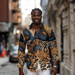 African Ankara Motifs Mixed Animal Skins Long Sleeve Button Shirt