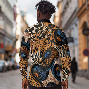 African Ankara Motifs Mixed Animal Skins Long Sleeve Button Shirt