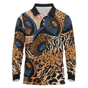 African Ankara Motifs Mixed Animal Skins Long Sleeve Polo Shirt