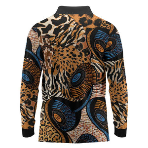 African Ankara Motifs Mixed Animal Skins Long Sleeve Polo Shirt