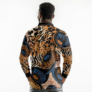 African Ankara Motifs Mixed Animal Skins Long Sleeve Polo Shirt