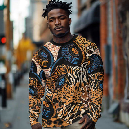 African Ankara Motifs Mixed Animal Skins Long Sleeve Shirt