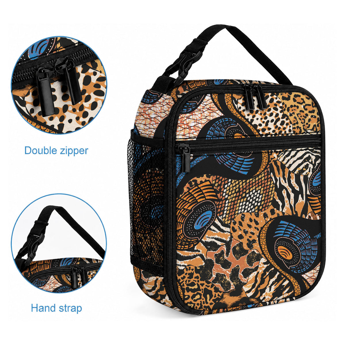 African Ankara Motifs Mixed Animal Skins Lunch Bag