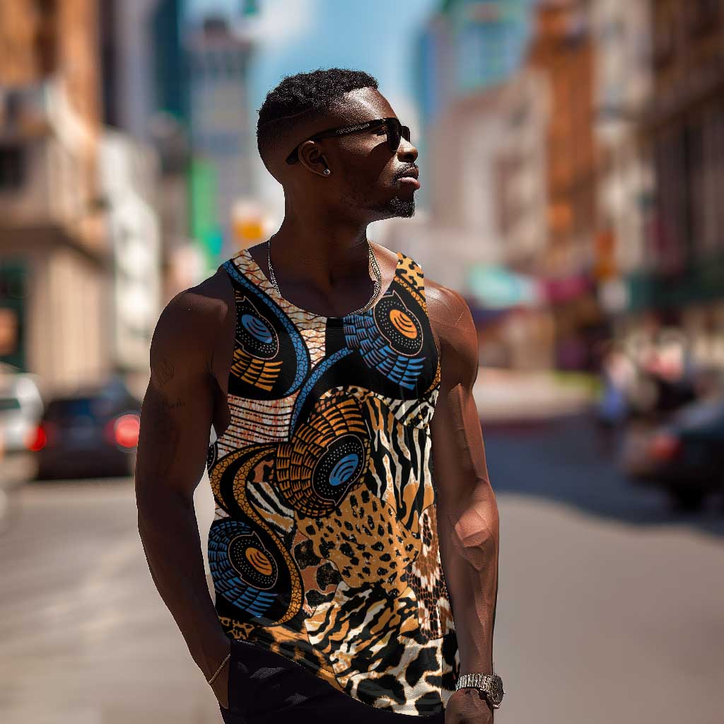 African Ankara Motifs Mixed Animal Skins Men Tank Top