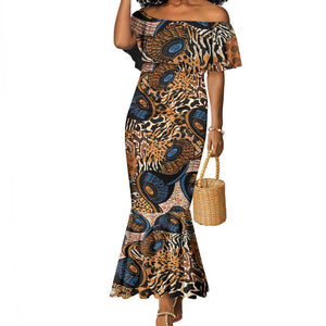 African Ankara Motifs Mixed Animal Skins Mermaid Dress