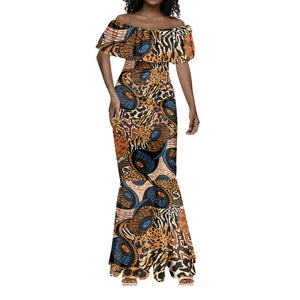 African Ankara Motifs Mixed Animal Skins Mermaid Dress