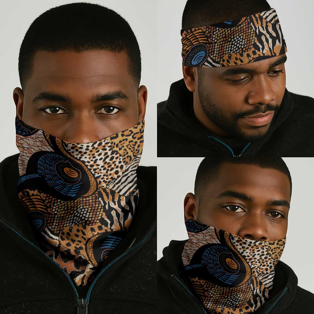 African Ankara Motifs Mixed Animal Skins Neck Gaiter LT9
