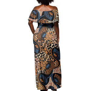 African Ankara Motifs Mixed Animal Skins Off Shoulder Maxi Dress