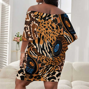 African Ankara Motifs Mixed Animal Skins Off Shoulder Short Dress