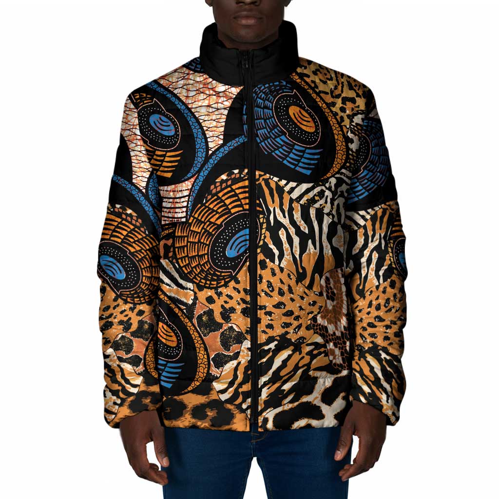 African Ankara Motifs Mixed Animal Skins Padded Jacket