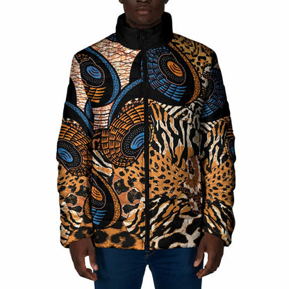 African Ankara Motifs Mixed Animal Skins Padded Jacket