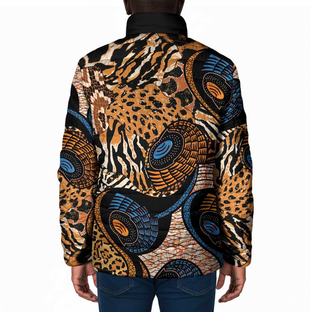 African Ankara Motifs Mixed Animal Skins Padded Jacket