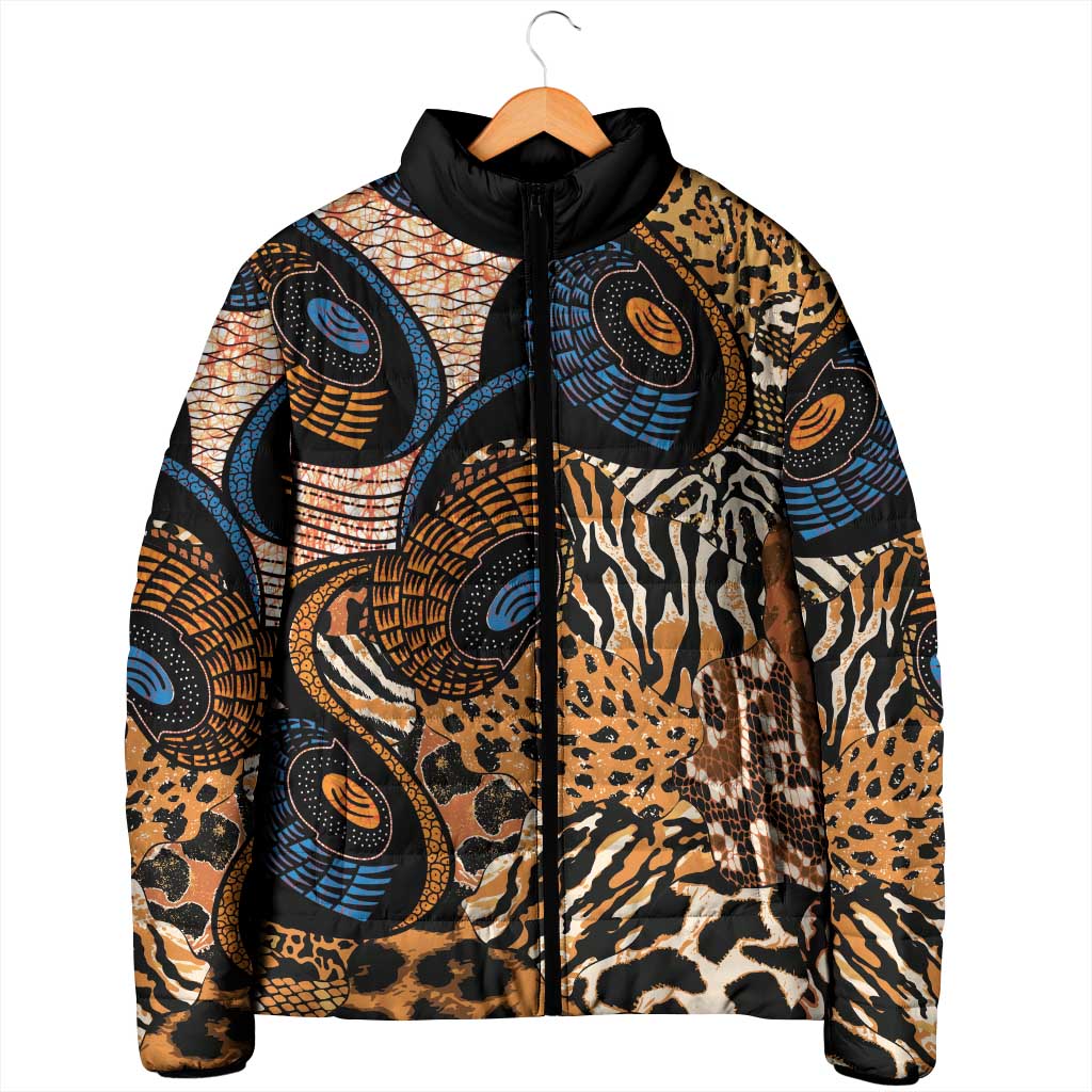 African Ankara Motifs Mixed Animal Skins Padded Jacket
