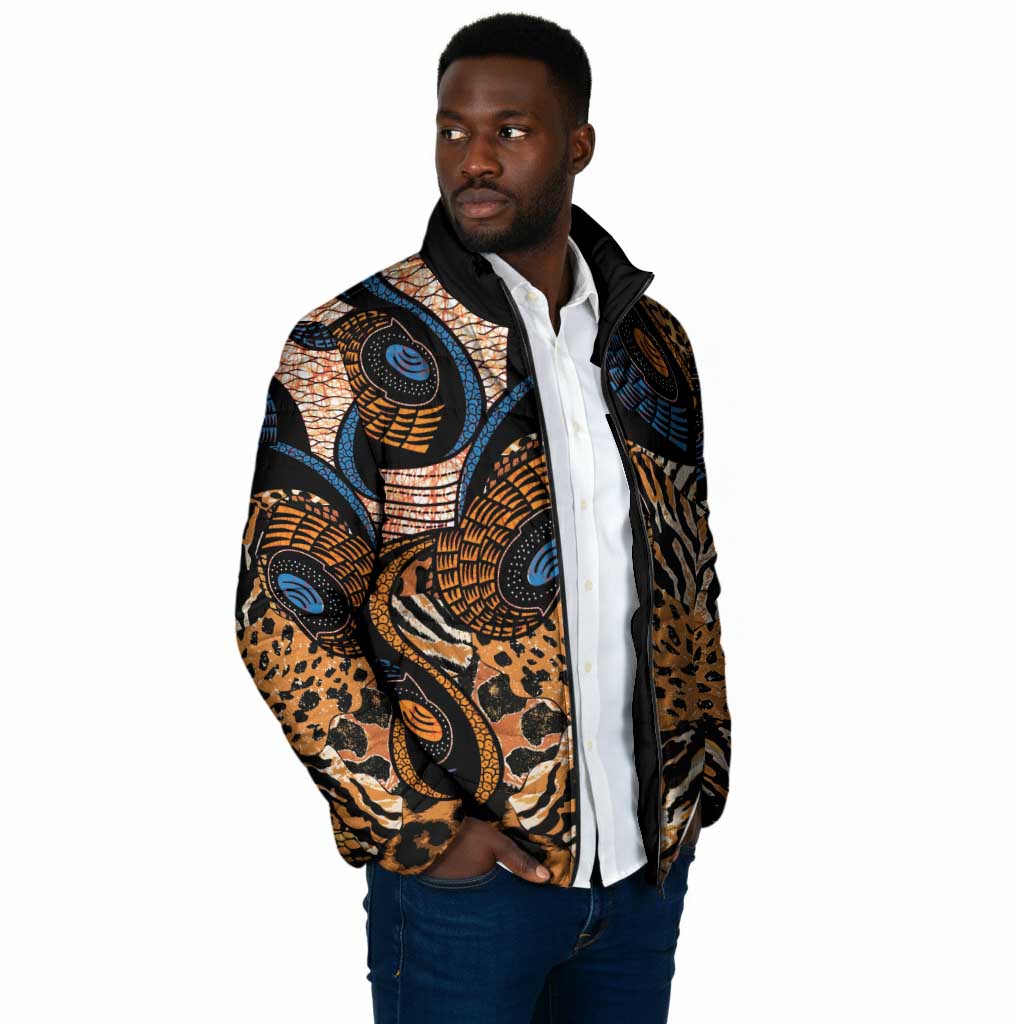 African Ankara Motifs Mixed Animal Skins Padded Jacket