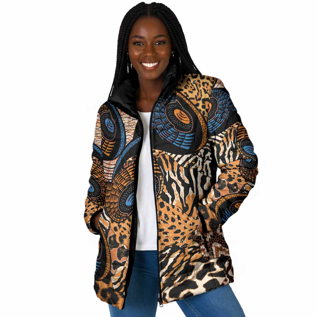 African Ankara Motifs Mixed Animal Skins Padded Jacket