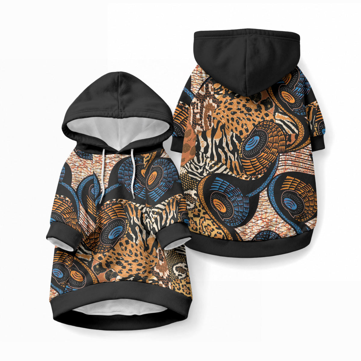 African Ankara Motifs Mixed Animal Skins Pet Hoodie
