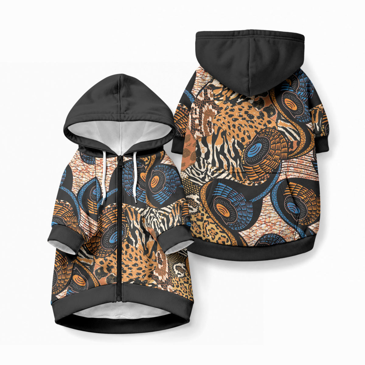 African Ankara Motifs Mixed Animal Skins Pet Hoodie