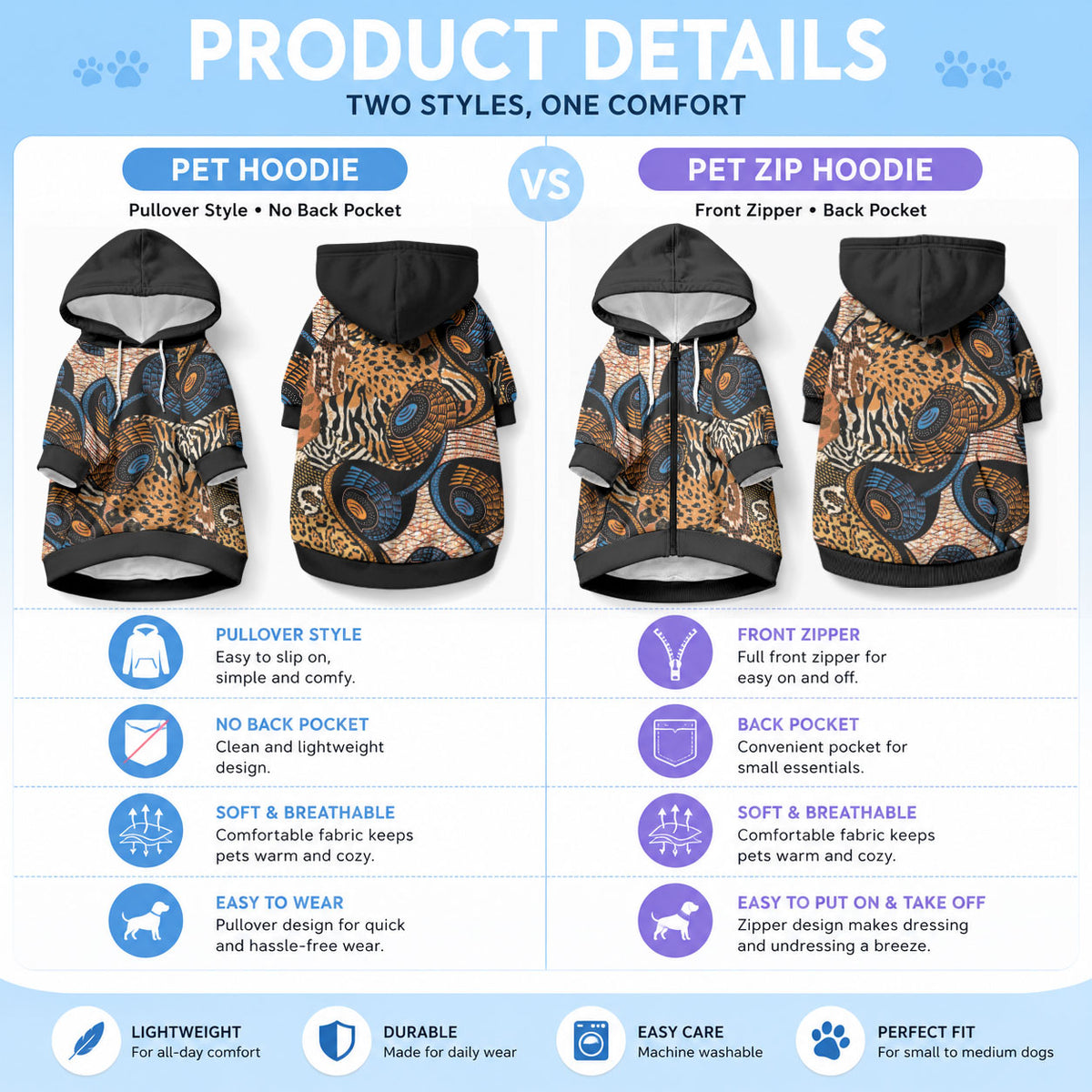 African Ankara Motifs Mixed Animal Skins Pet Hoodie