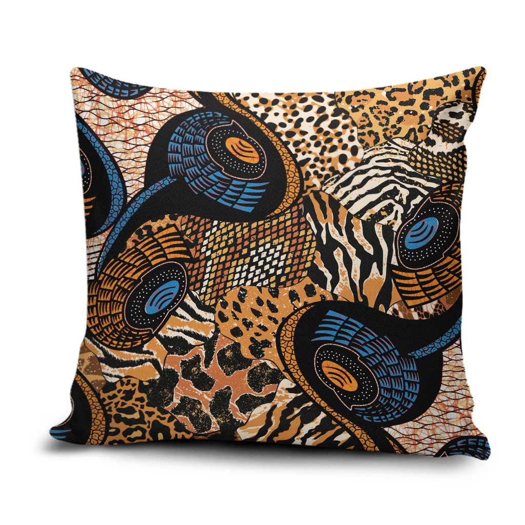 African Ankara Motifs Mixed Animal Skins Pillow Cover