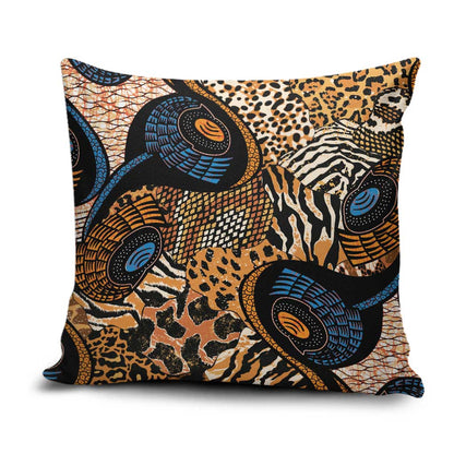 African Ankara Motifs Mixed Animal Skins Pillow Cover