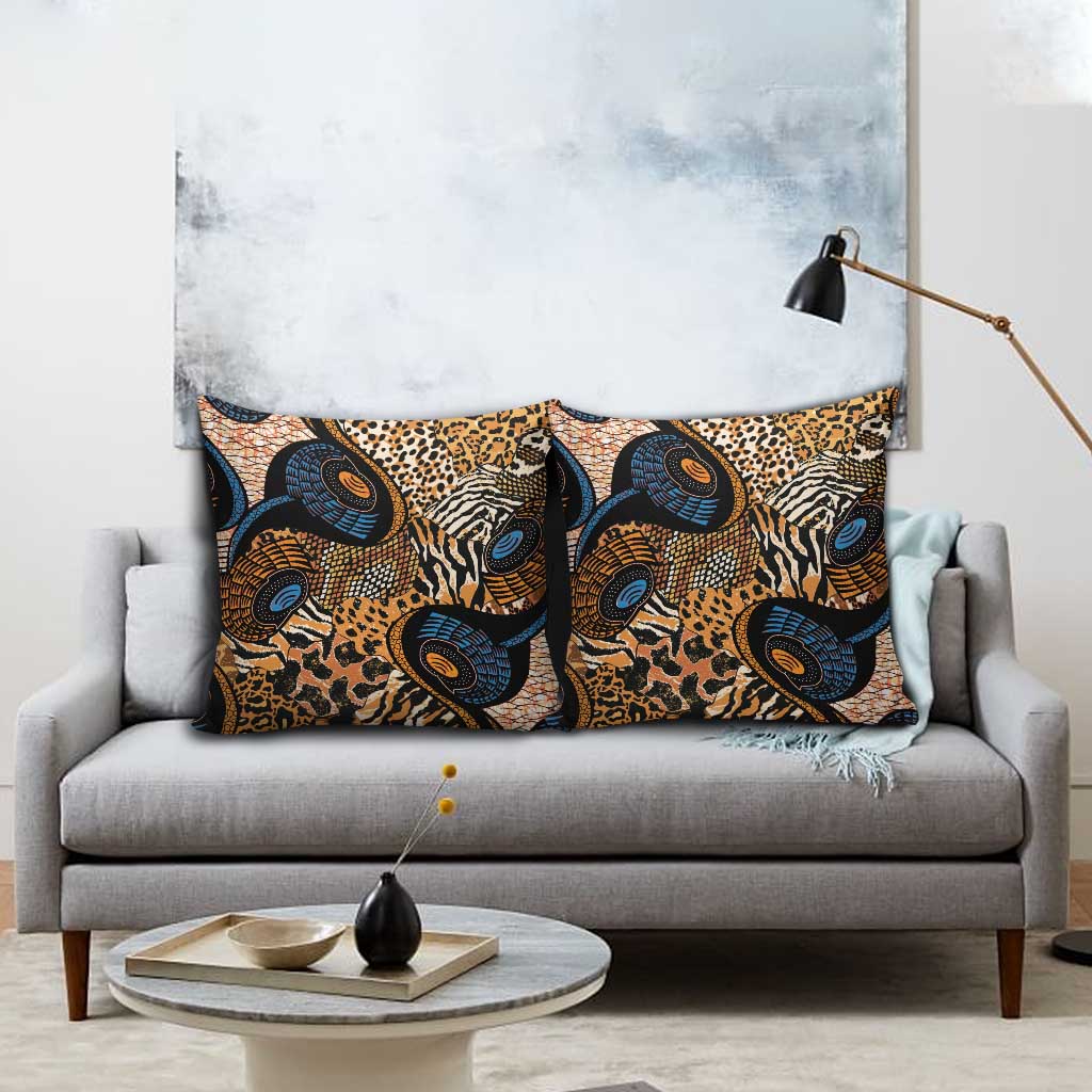 African Ankara Motifs Mixed Animal Skins Pillow Cover
