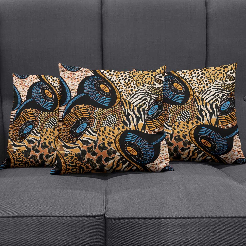 African Ankara Motifs Mixed Animal Skins Pillow Cover