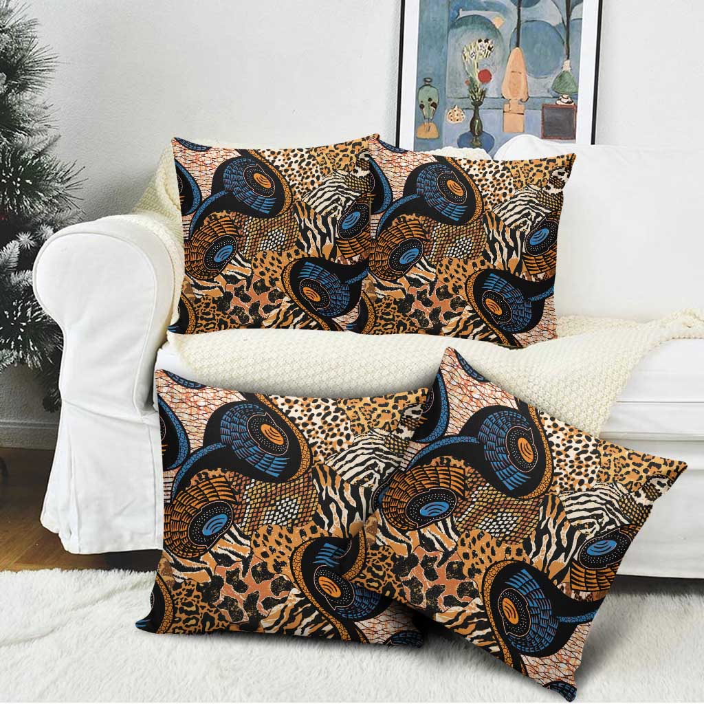 African Ankara Motifs Mixed Animal Skins Pillow Cover