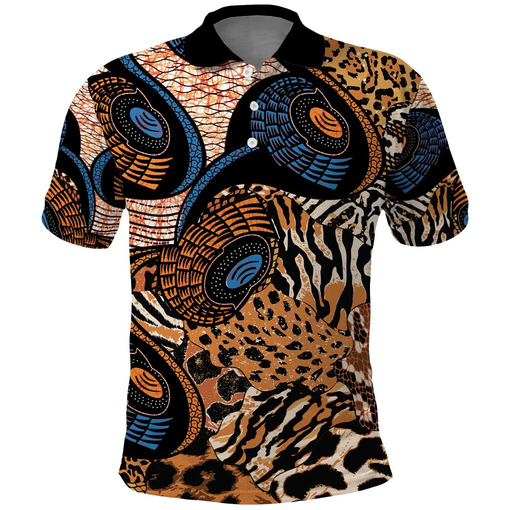 African Ankara Motifs Mixed Animal Skins Polo Shirt