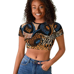 African Ankara Motifs Mixed Animal Skins Raglan Cropped T shirt