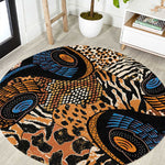 African Ankara Motifs Mixed Animal Skins Round Carpet