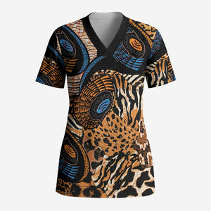African Ankara Motifs Mixed Animal Skins Scrub Top